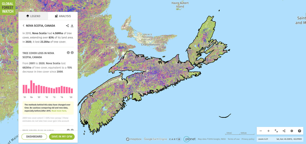 Forest Coverage in Nova Scotia