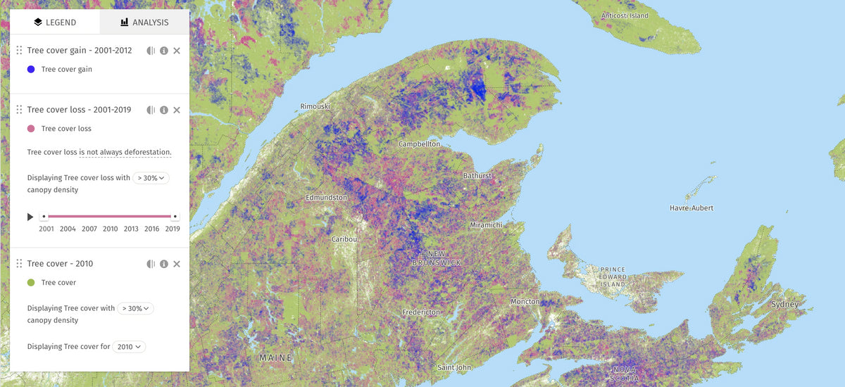 Forest Coverage in New Brunswick