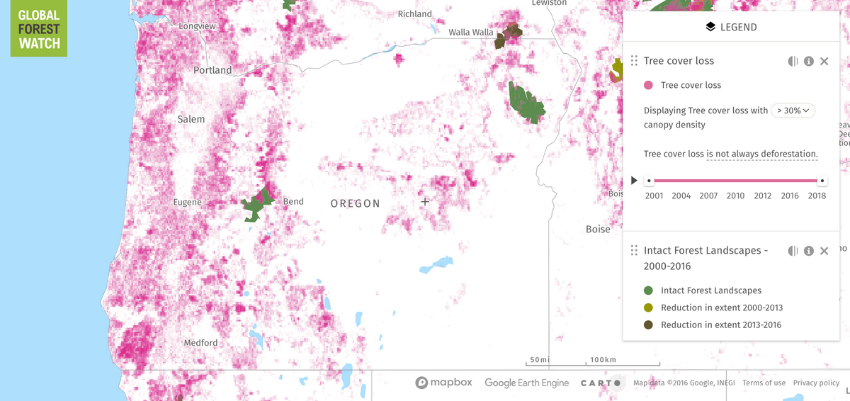 Map of Deforestation in Oregon